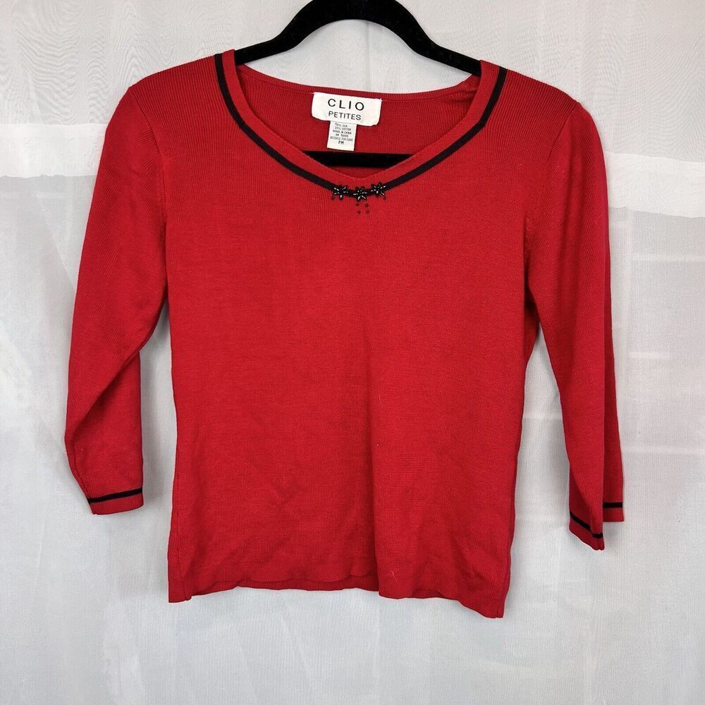 vintage 90s Clio silk blend 3/4 sleeve ribbed sweater coquette preppy sz PM